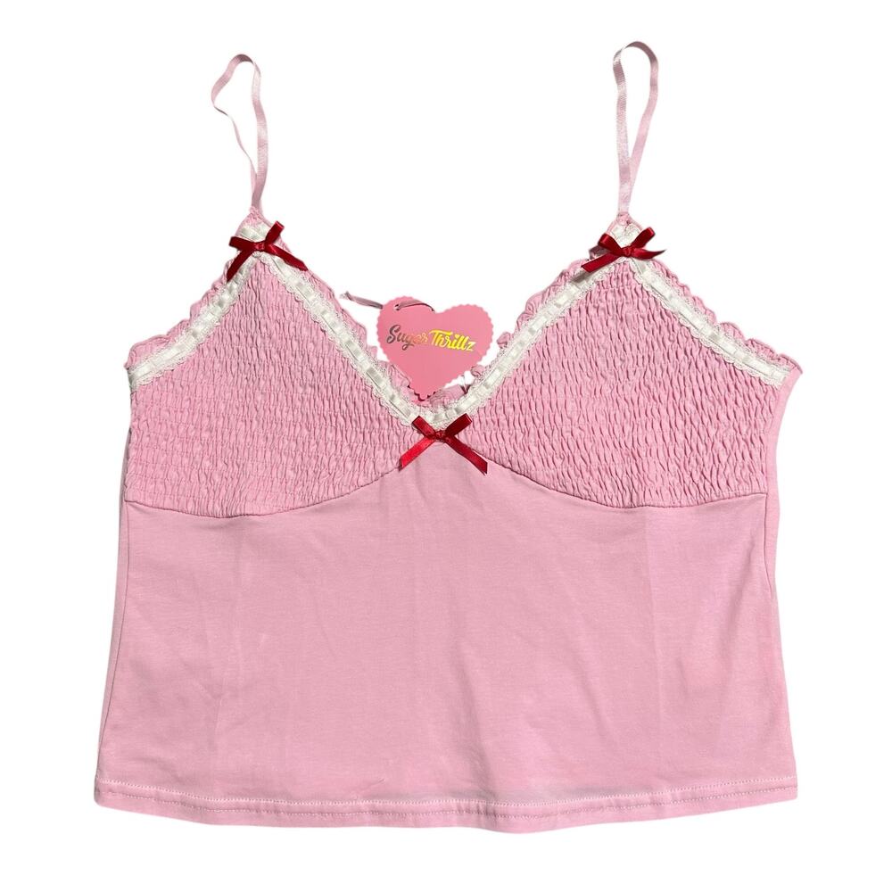 Sugar Thrillz x Dolls Kill Sz XXL Pink Pretty Smocked Tank Top Kawaii Y2K Style